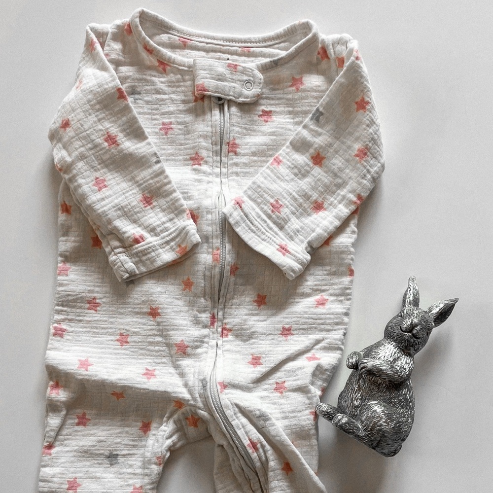 aden + anais White and Pink Star Print Footie